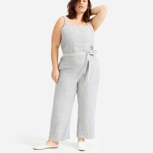 Everlane Women's Linen Striped Square Neck Belted Jumpsuit Size 14